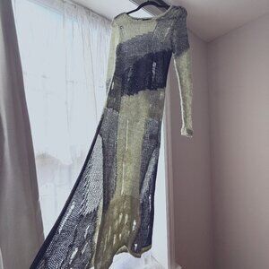 Patchwork open knit maxi dress ~ side slits ~ grunge ~ sheer